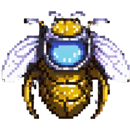 pixel art bee with tiny helmet and shield emoji