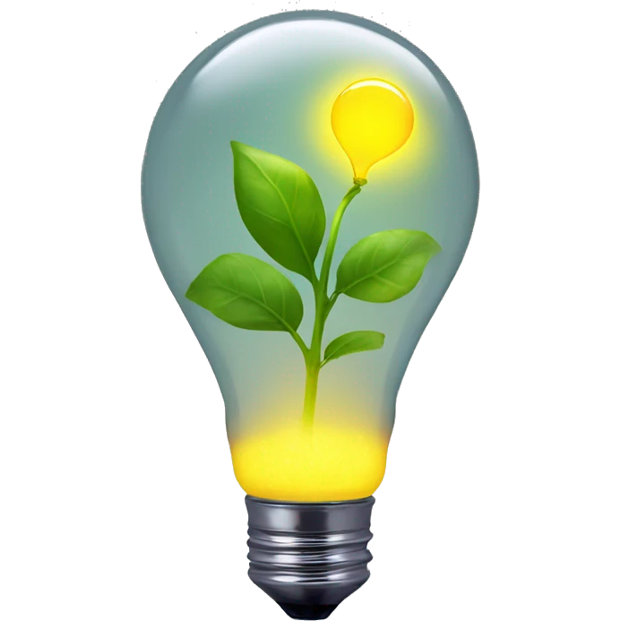 a plant sprout inside a yellow glowing idea lightbulb emoji