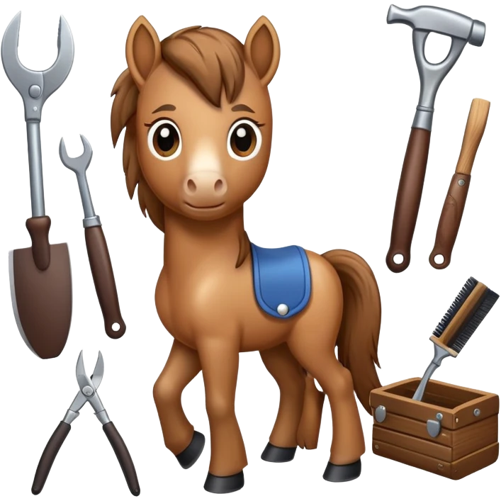 pony with grooming tools nearby emoji