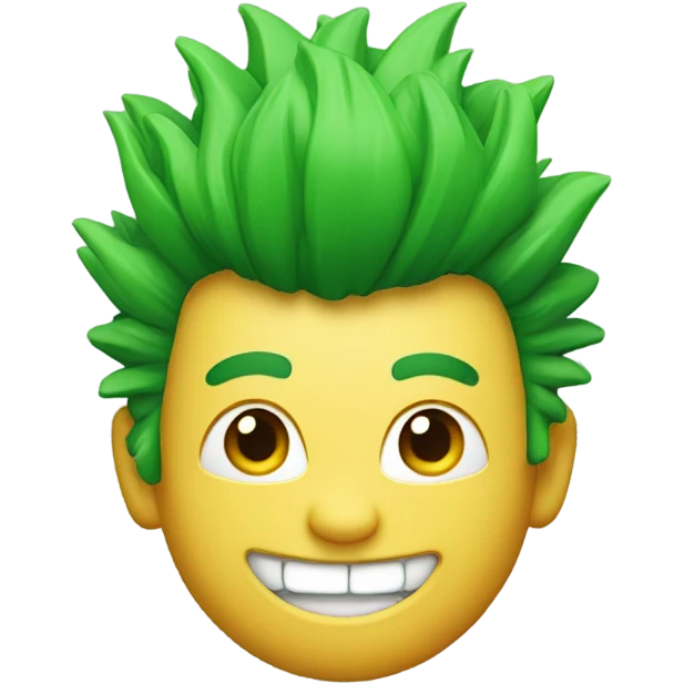 Green smiling 3d emoji with Mohawk and teeth emoji