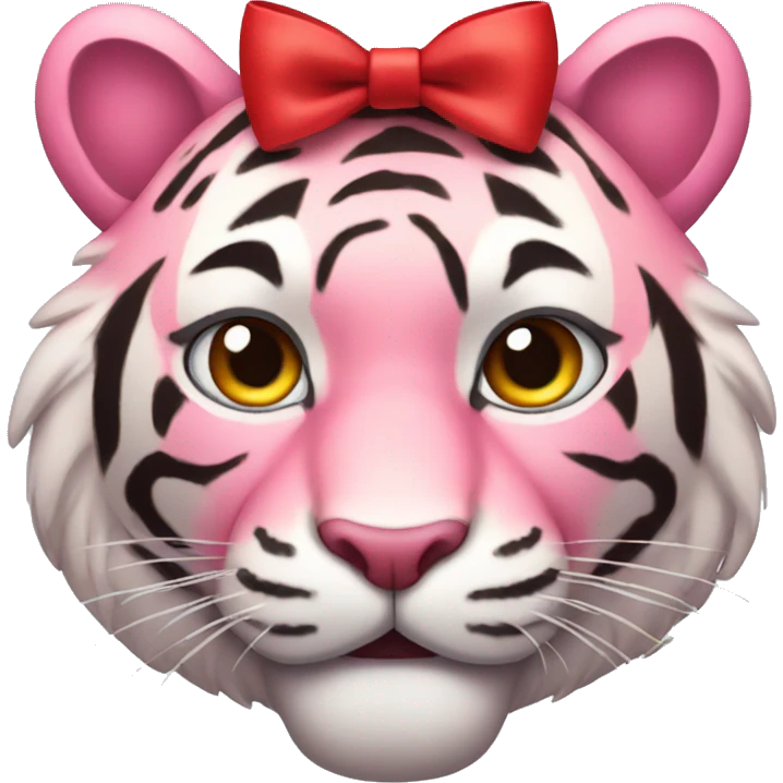 pink tiger face with red bow emoji