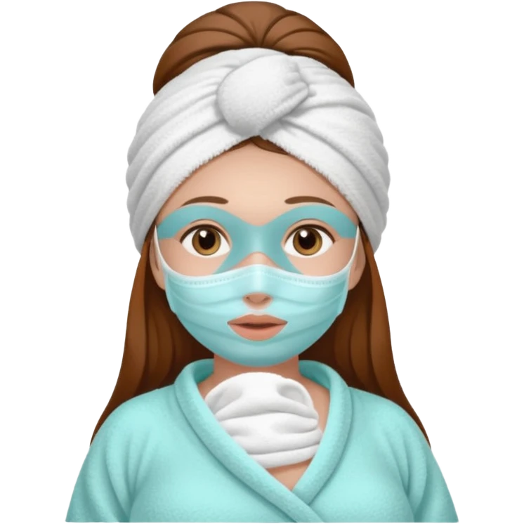 "Pregnant woman, with a towel on her head and a towel on her body, with face mask spa, with long brown hair and fair skin."
 emoji