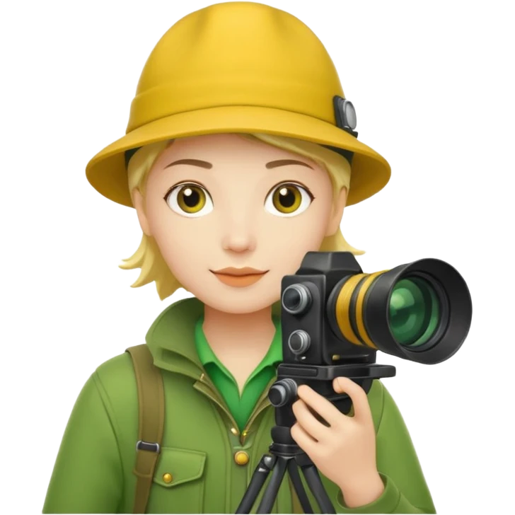 
explorer photographer, green clothes, yellow hat emoji