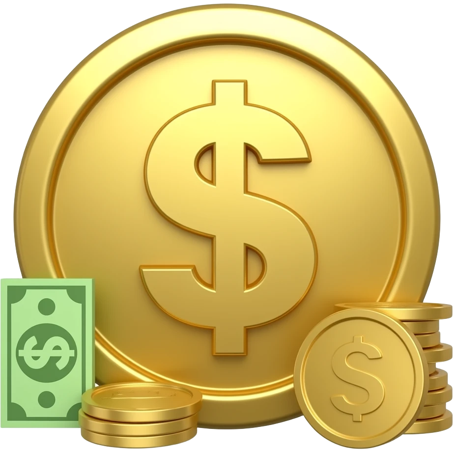 Create a modern 3D emoji-style money icon with a smiling face, dollar bills, gold coins, and a luxurious shiny appearance. The design should look cute, premium, vibrant, and suitable for business or finance presentation. High quality, clean background, realistic lighting." emoji