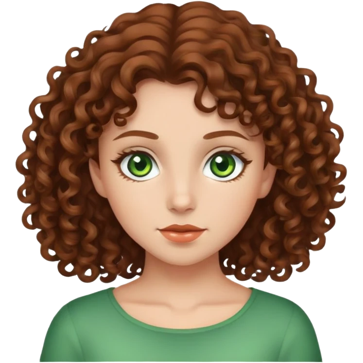 girl with brown curly hair and green eyes emoji