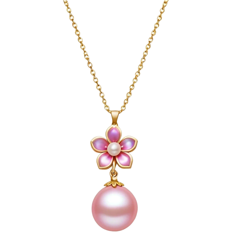 bright pink pearl necklace with mini flower pendant in middle emoji