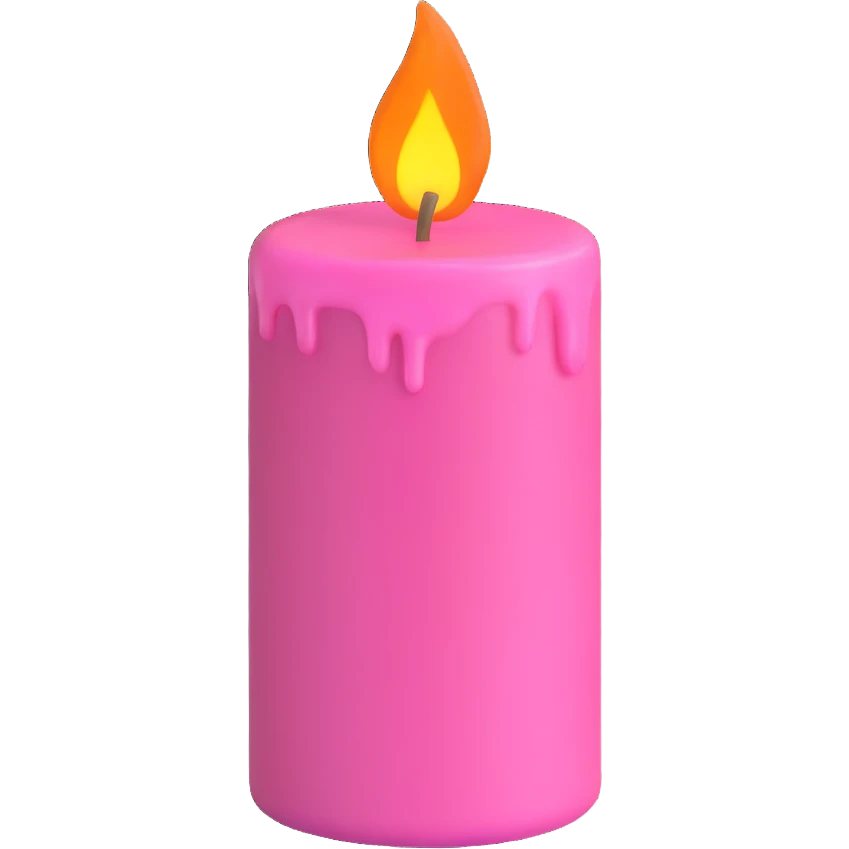A pink candle with a flame on it, viewed from top to bottom. emoji