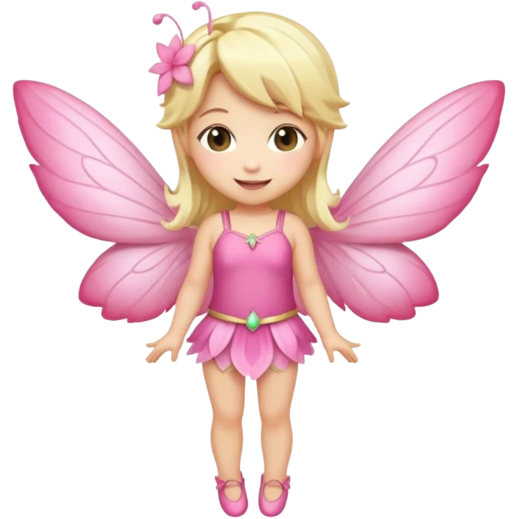 fairy with blonde hair, pink wings, happy, chibi full body emoji