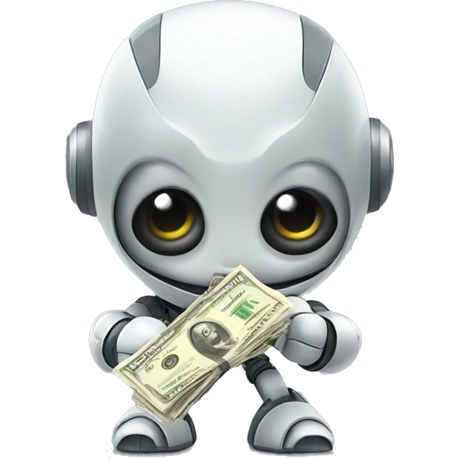 cute big-eyed robot holding money emoji