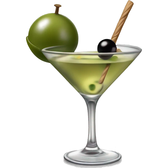 Dirty martini cocktail garnished with 2 olives on a stick emoji