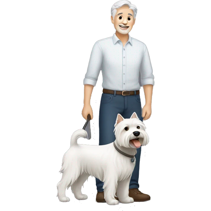 gray haired man with west highland terrier emoji