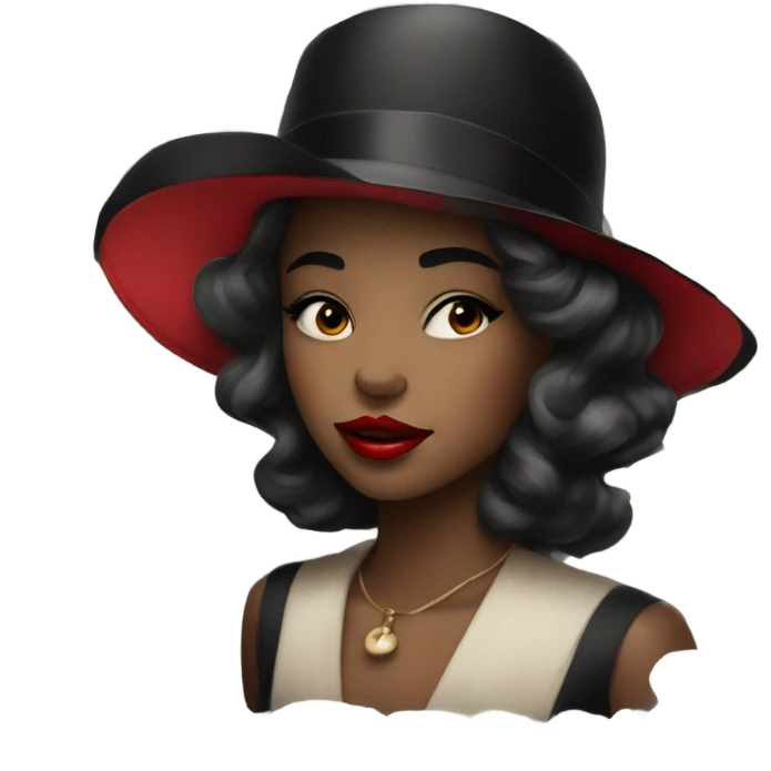 beautiful vintage girl in a hat black with red lipstick emoji