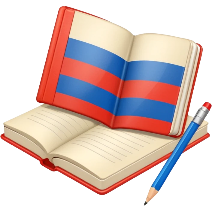 book with Russian flag colors, open notebook and pencil nearby emoji