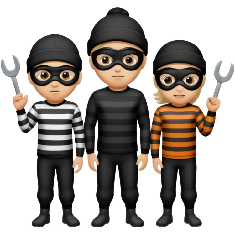 3 theif robbers emoji,Stripped shirt,eye mask, black head. emoji