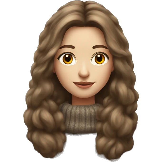 Realistic pretty Russian woman with long brown hair with sweater with fur coat no smile emoji