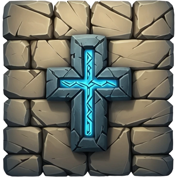 stone wall with a glowing Skyrim word of power rune emoji