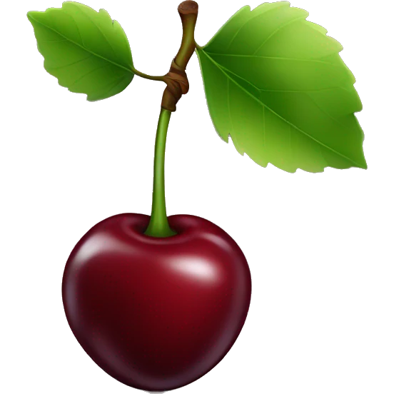 Dark red double cherry with a green stem and one leaf emoji