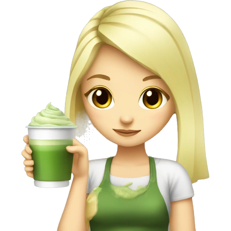 Blonde cute girl drinking matcha emoji