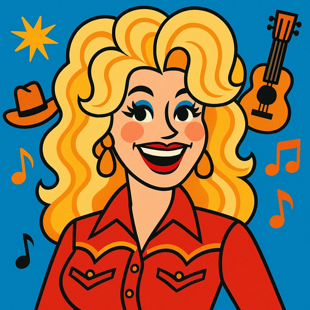 Dolly Parton with blonde hair, big smile, country style, vibrant colors emoji