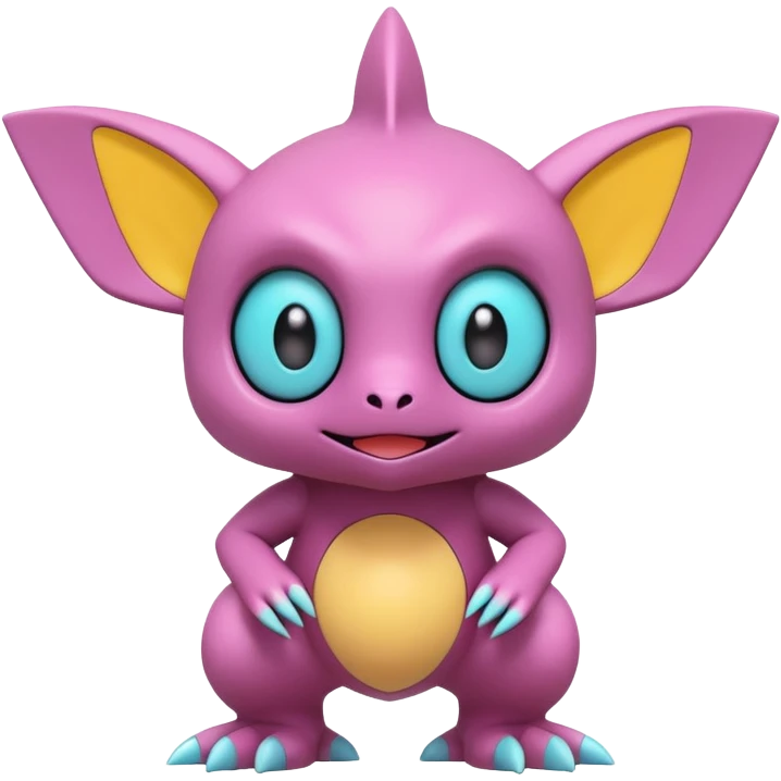 A 3D CGI model of a randomly-colored kawaii Fakémon-Pokémon-Digimon-Spectrobe-creature (full body) emoji