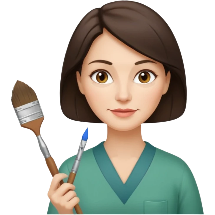 FEMME 45 ANS ET PLUS BRUNE ARTISTE PEINTRE AVEC UN PINCEAU emoji