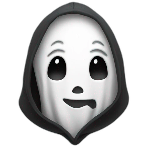 A ghost wearing a black hoodie and smiling emoji