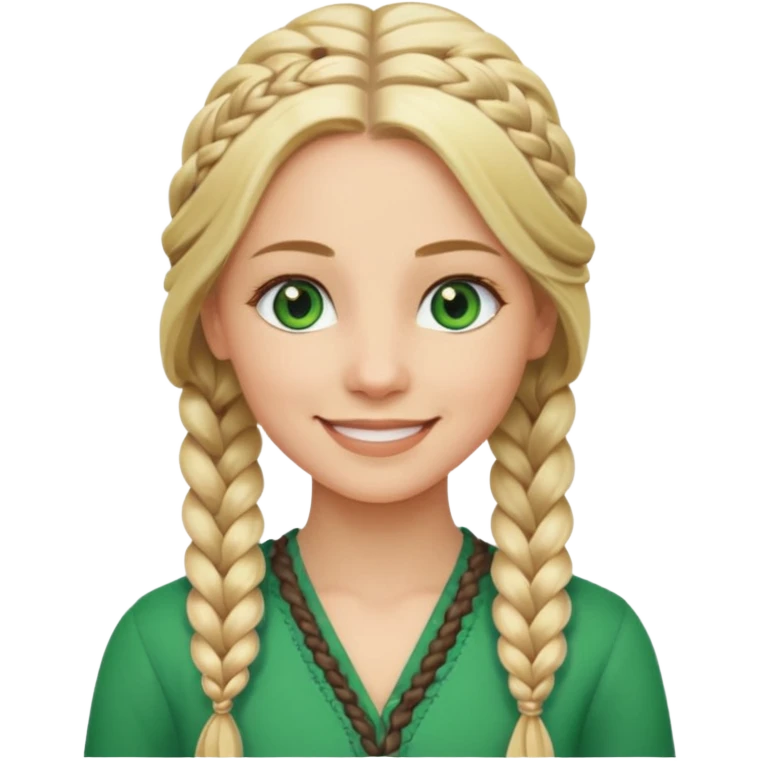 woman, long blond hair,green eyes, smiling, braid to the side emoji