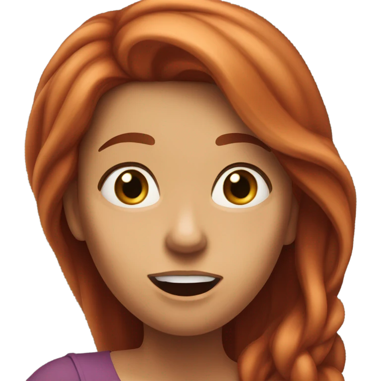 Woman long red hair jaw open like omg emoji