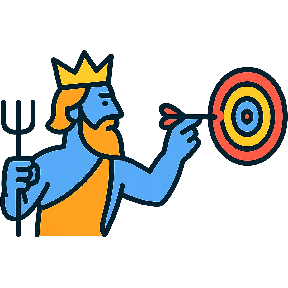 Neptune aiming at a dartboard, modern icon style emoji