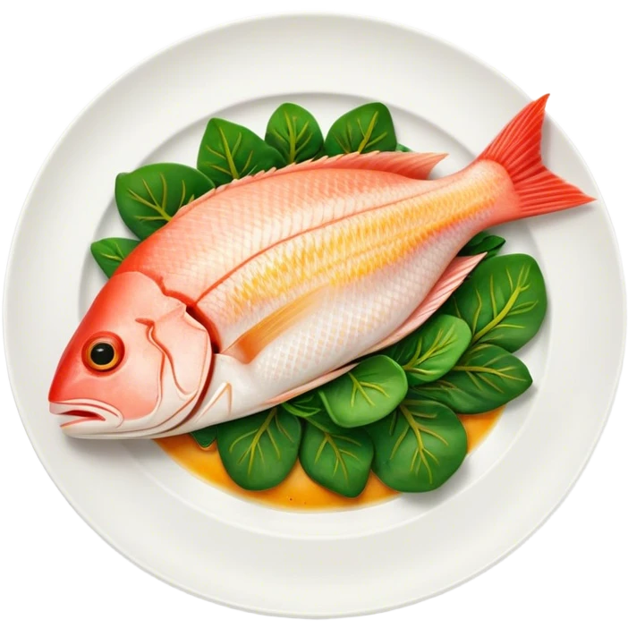 Cinematic fresh snapper fillet, pan-seared to golden perfection, soft and flaky texture, resting on a bed of sautéed greens, warm glowing background, refined and elegant. emoji