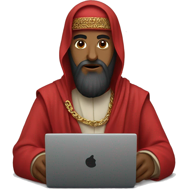 A caliph with red clothes writing in a laptop emoji