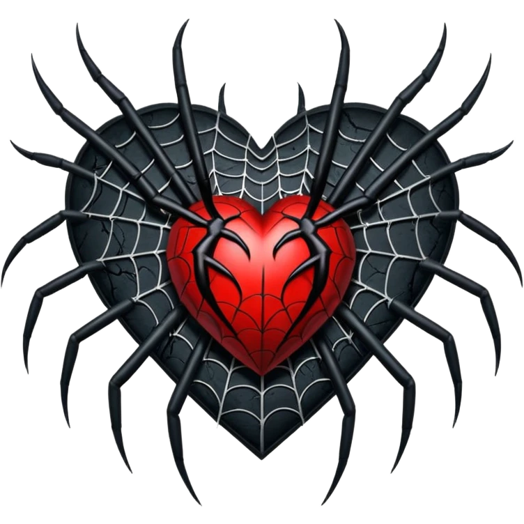 realistic gothic heart with a black spiderweb emoji