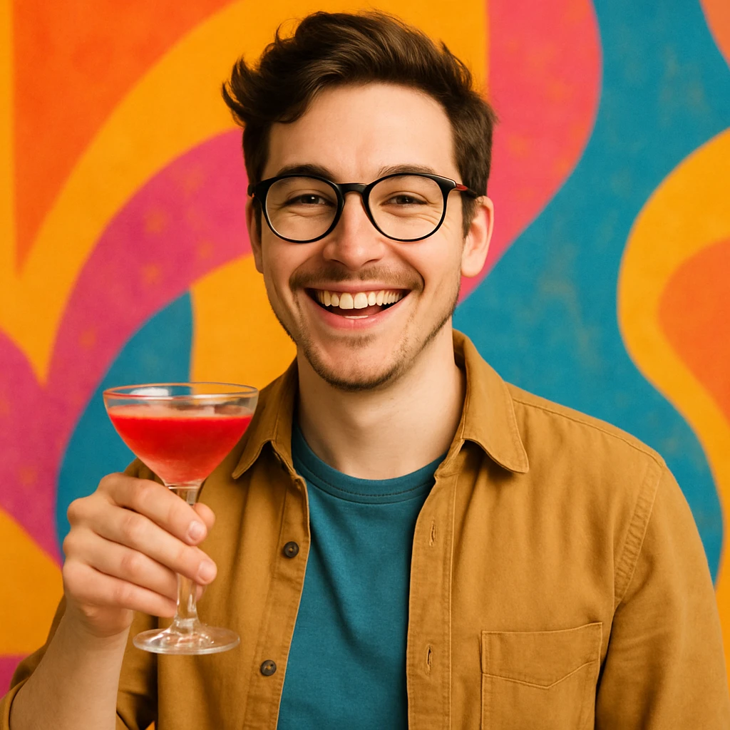 A person with glasses holding a cocktail glass emoji