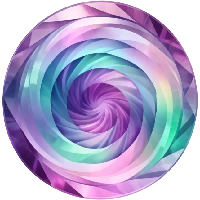 round cut fluorite gem with swirling pink pastel holographic colors and sharp facets emoji
