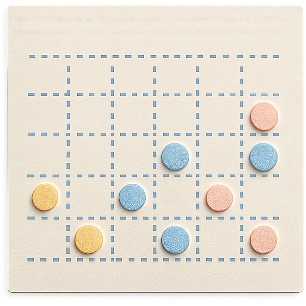 soft pastel gentle habit tracker grid with pastel dots and delicate dotted lines emoji