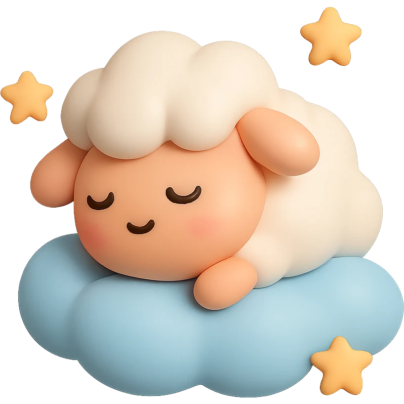 A cute sleeping sheep on a soft cloud with tiny stars around it emoji