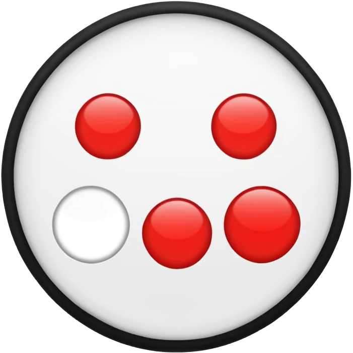 Red circle with a white circle inside and inside the white circle is a black circle emoji