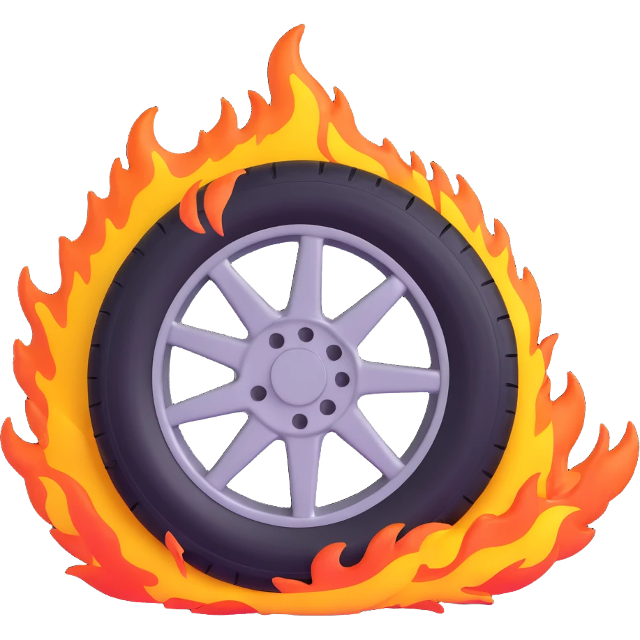 flaming tire, high speed, Fast and Furious theme emoji