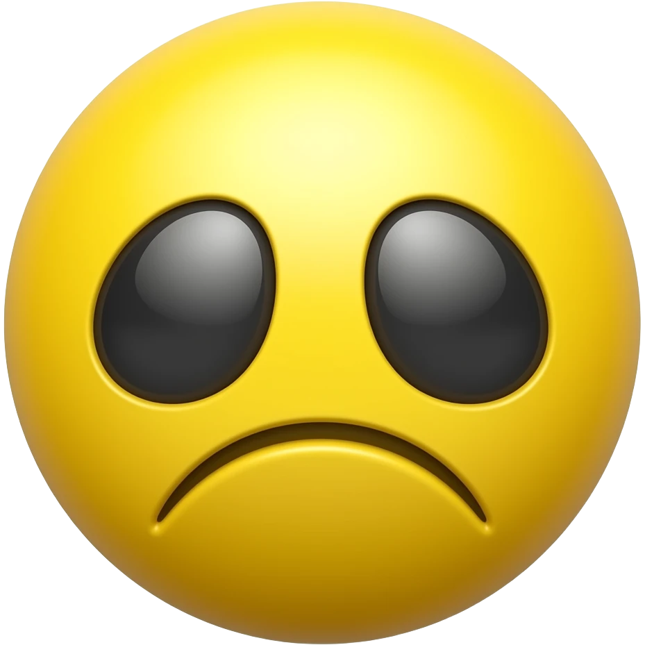 An yellow ball emoji with sad eyebrows and with darker shaded eyebags emoji