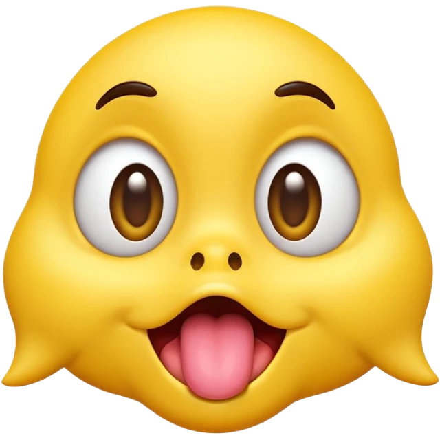Goofy yellow emoji face with big eyes looking in different directions, tongue out licking lips, silly playful expression, 3D shiny emoji style. emoji
