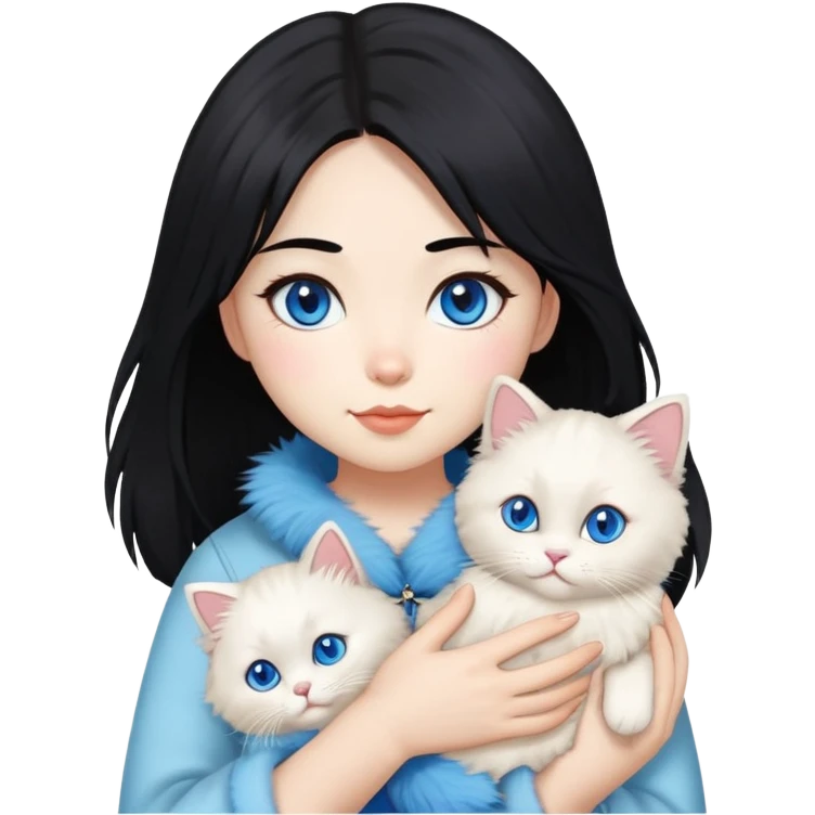 Asian girl with black hair holding a fluffy ragdoll cat with blue eyes and colorpoint fur emoji