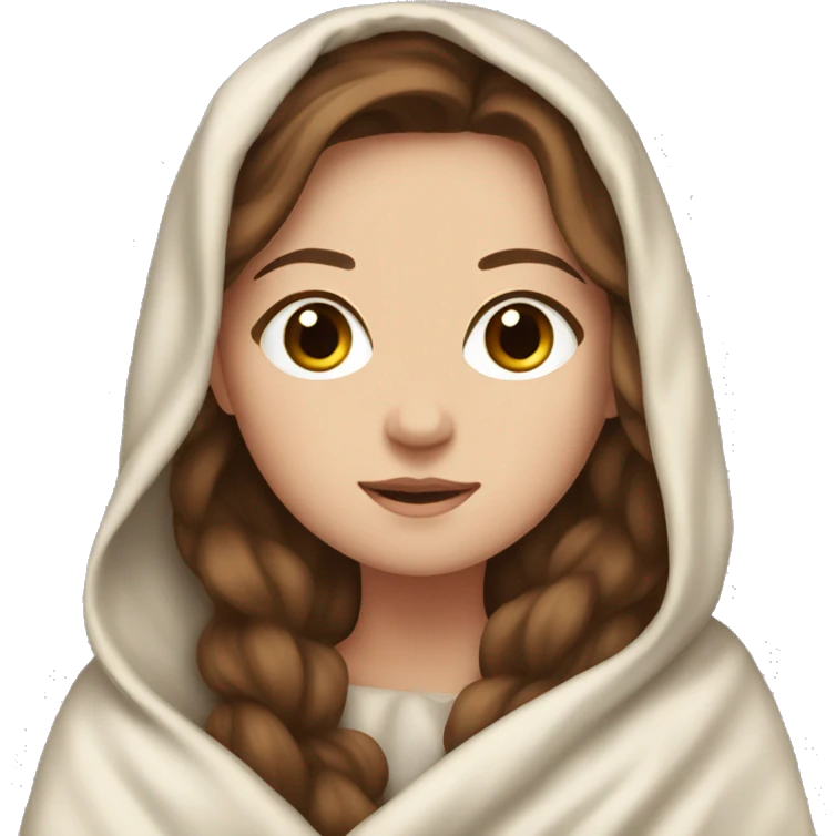 A white girl with brown hair in a blanket emoji