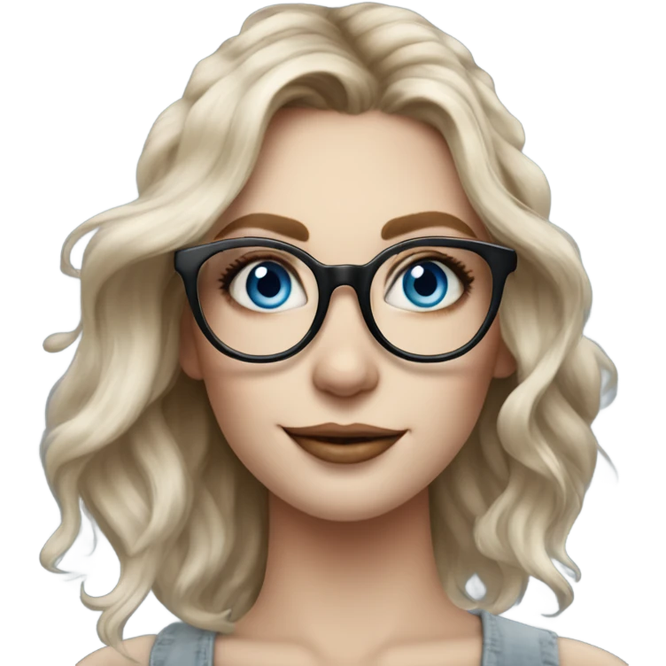 Hyper Realistic Balayage pale beautiful tattooed woman with glasses and blue eyes happy  emoji