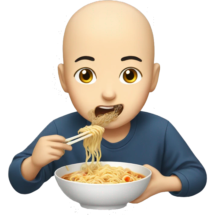 Bald Asian boy eating ramen  emoji