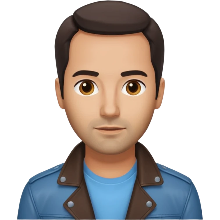 Alex Dimitriades light blue shirt, dark brown leather jacket emoji