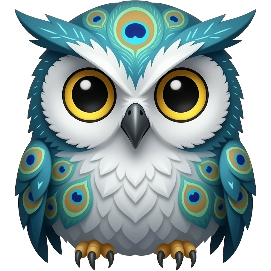 “An emoji of Sudoji, a stylized animal blending a wise owl and an Indian peacock, representing intelligent IT support and root access, with elegant feather shapes, subtle glowing circuit-like patterns integrated into the feathers, bright intelligent eyes, sleek and minimal modern emoji design” emoji