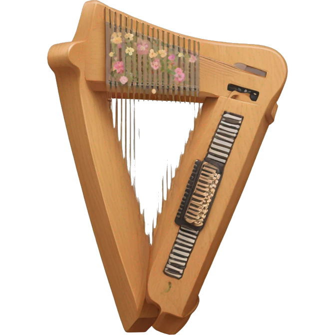 Autoharp instrument, standing up. Tan wood with a flower as the noise hole like the one trixie Mattel plays emoji