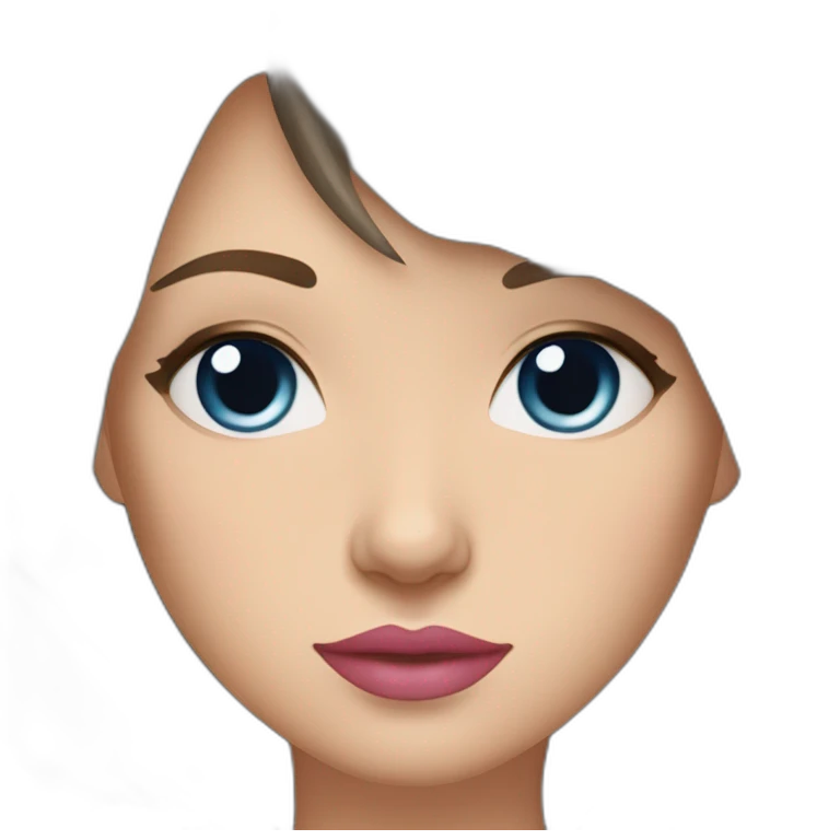 White women with long dark hair with curtain bangs and long eyelashes dark blue eyes and pink cheeks with pink lips and thick dark eyebrows wearing a black hoody emoji