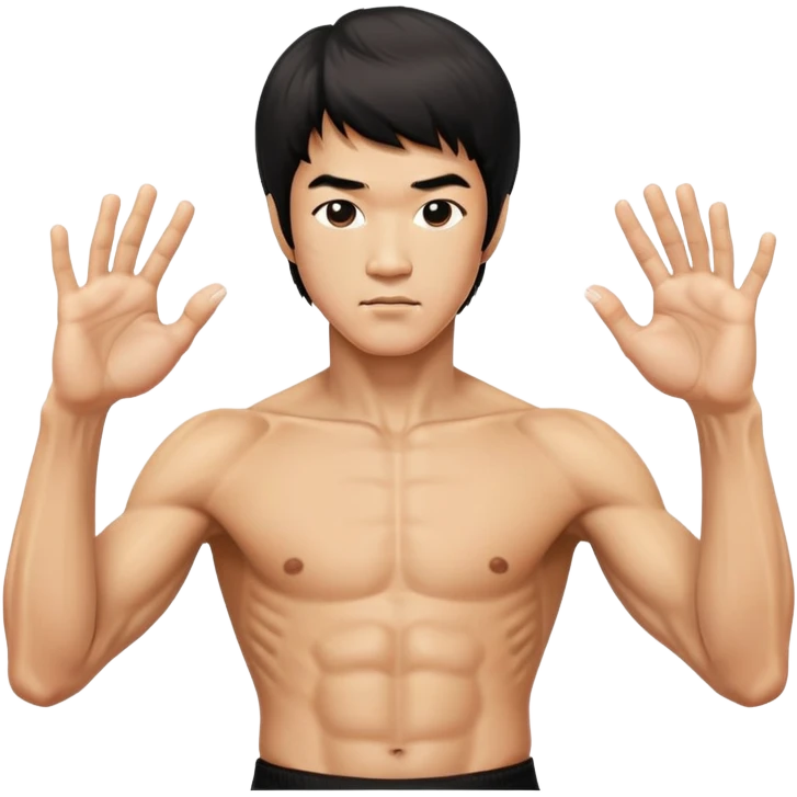 Bruce Lee with anatomically correct hands and fingers in martial arts stance emoji