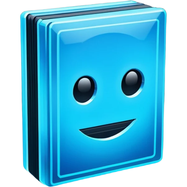 Pixel art emoji icon of a futuristic holographic book (help), neon blue sci-fi voxel style, cute tech aesthetic, centered, simple, high contrast, 3D shading, soft glow, transparent background, 100x100 px, game UI icon emoji